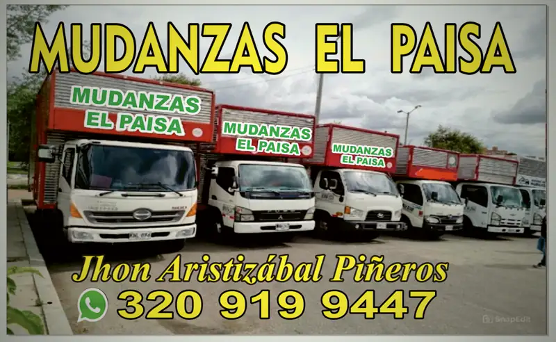 Flota de camiones de Mudanzas El Paisa en fila